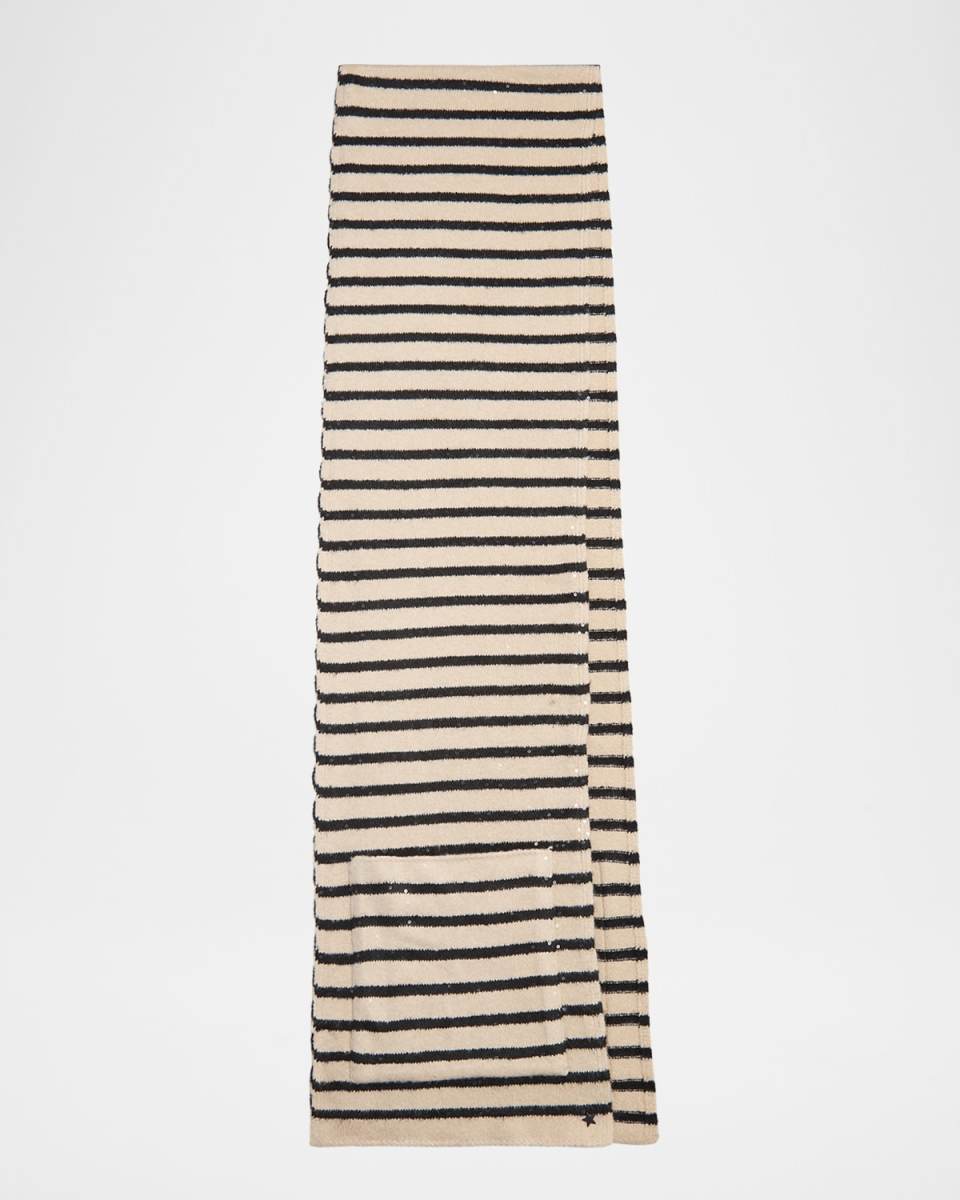 The Heavenly Sequined Striped Knit Pocket Scarf